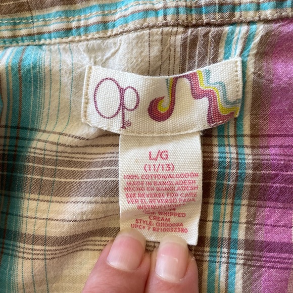 Op sleeveless button up shirt plaid design size Large 11/13 - Picture 4 of 11